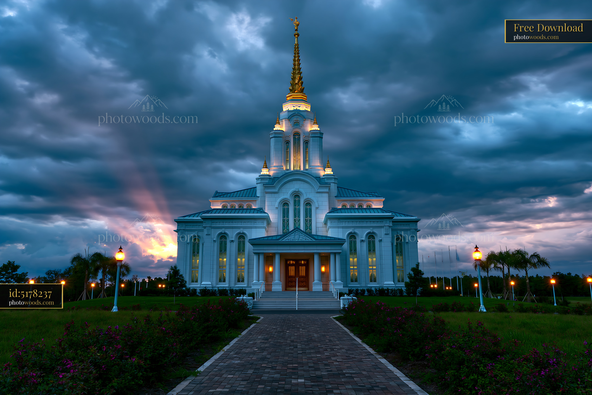 Tampa Florida Temple Against a Dramatic Sky at Sunset