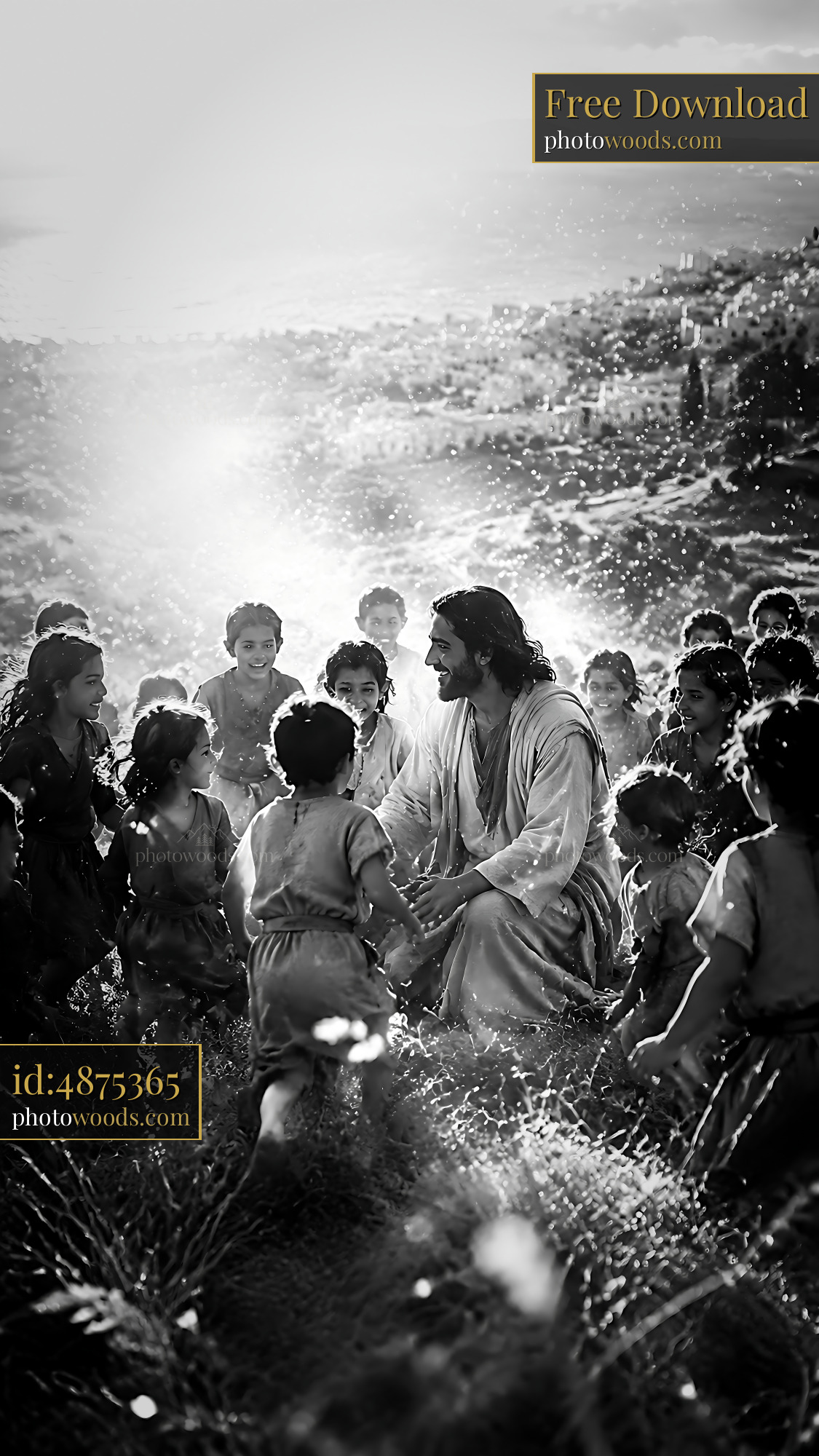 Man Interacts With Children in a Field Under Bright Sunlight