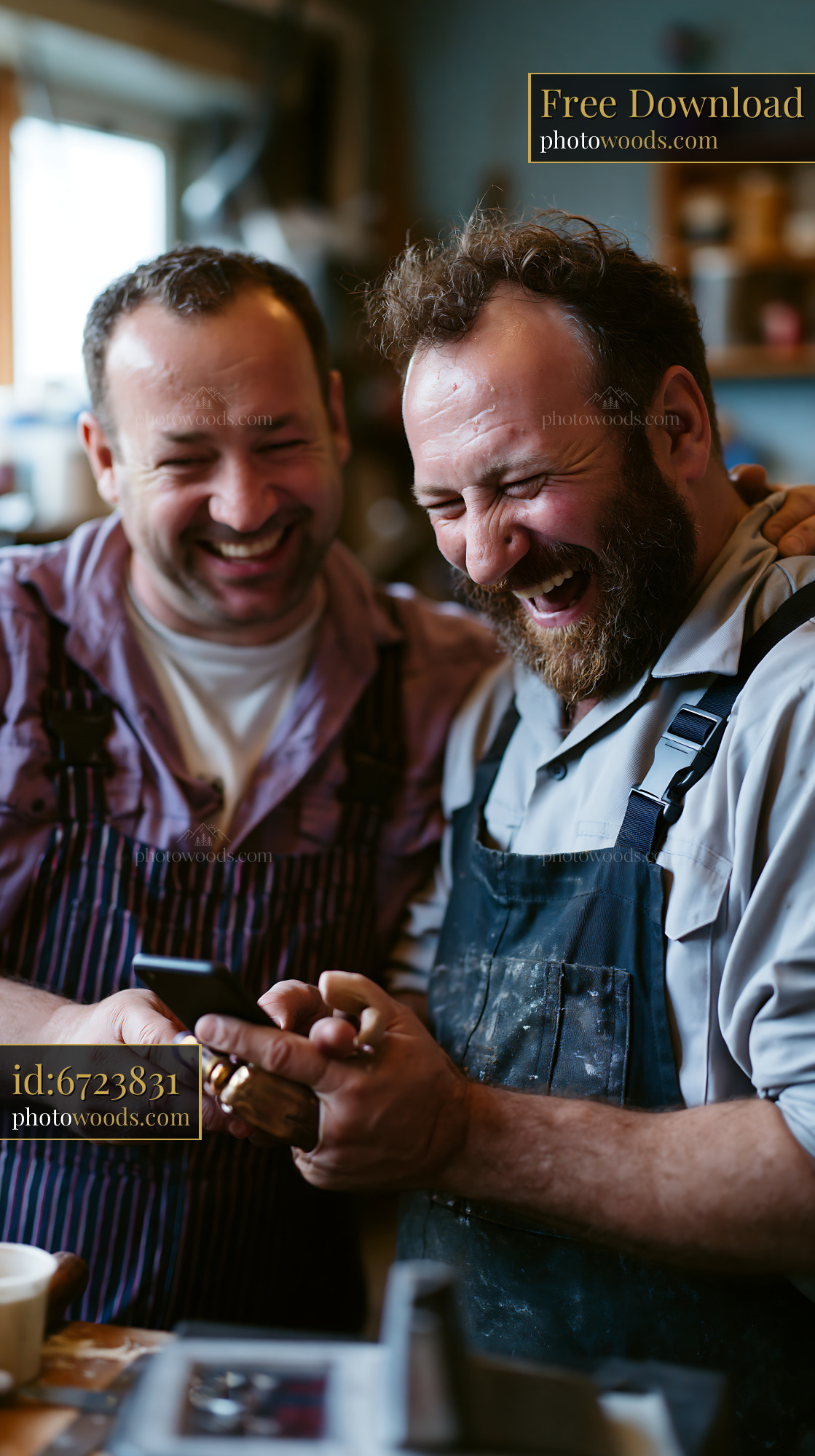 Craftsmen Sharing a Joyful Moment in a Workshop Setting