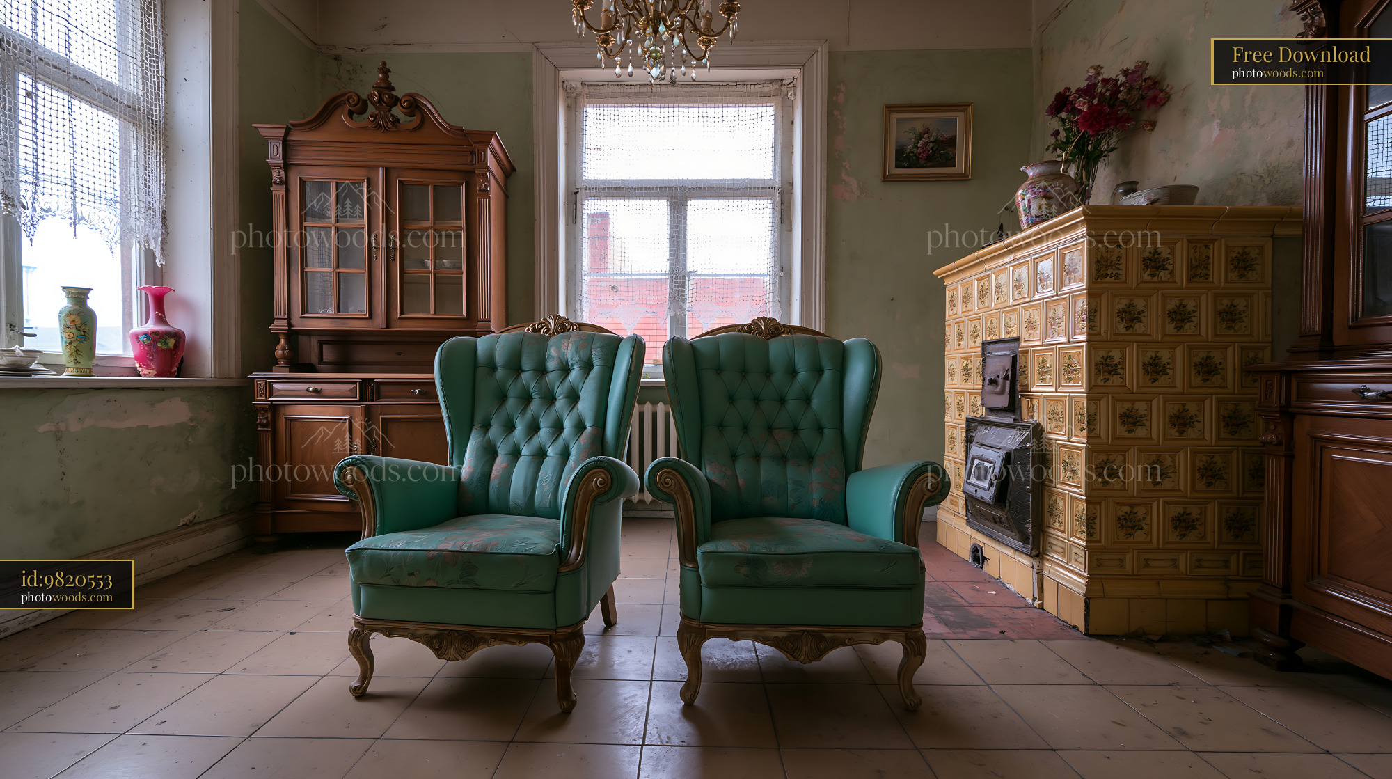 Abandoned Living Room With Vintage Armchairs