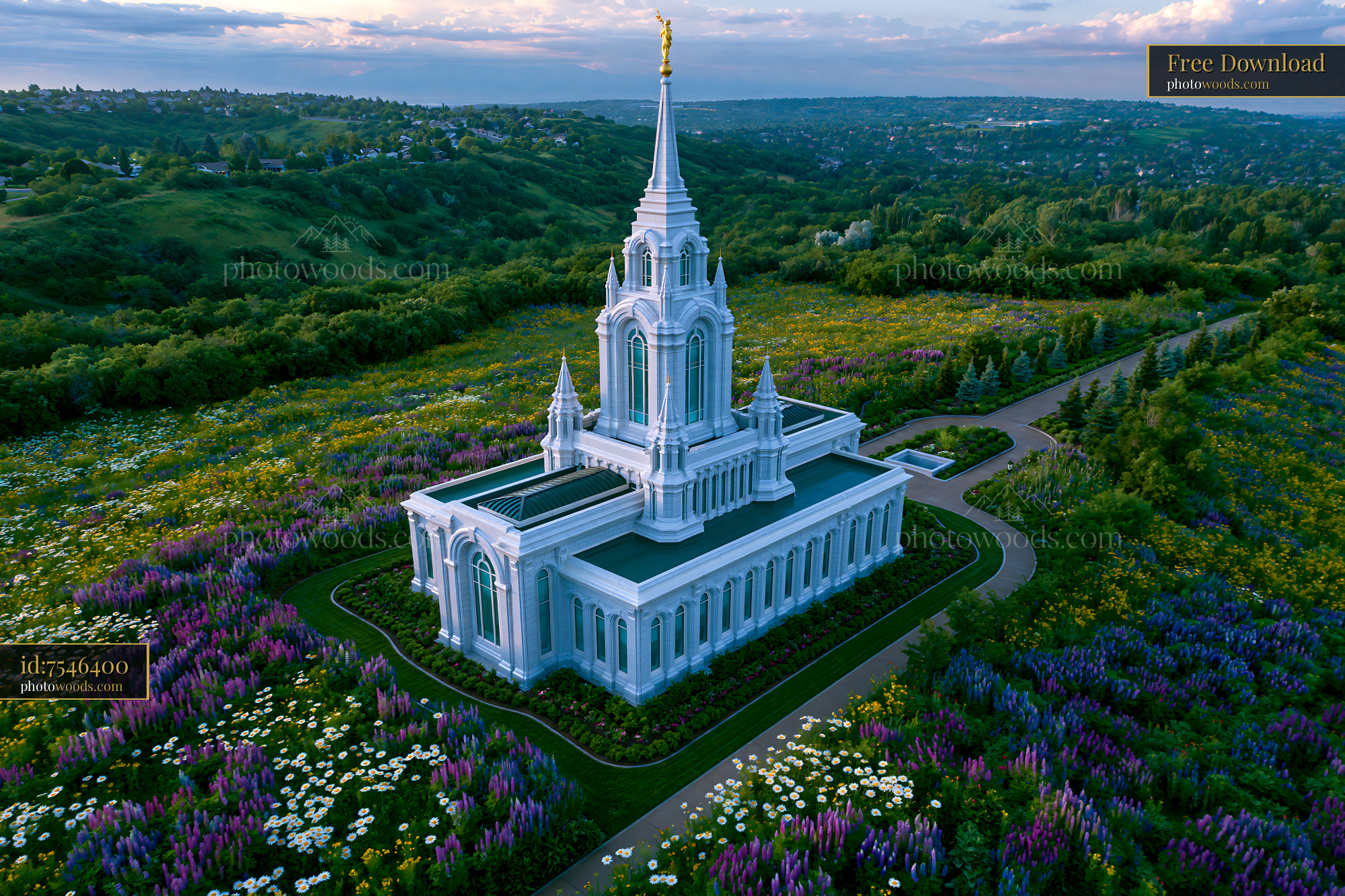 Oquir Temple in Spring Surrounded by Colorful Wildflowers