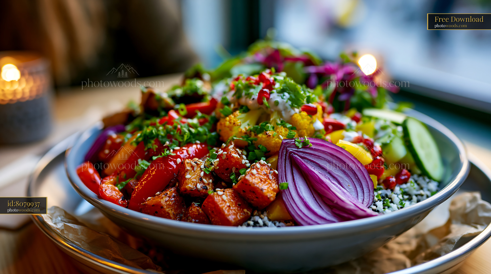 Colorful Buddha Bowl With Roasted Vegetables and Greens