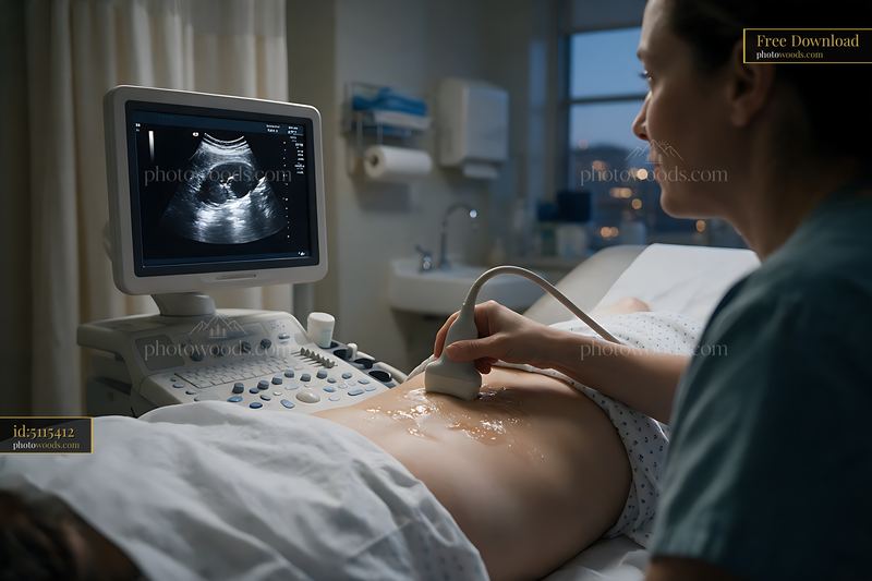 Medical sonographer performing an ultrasound scan