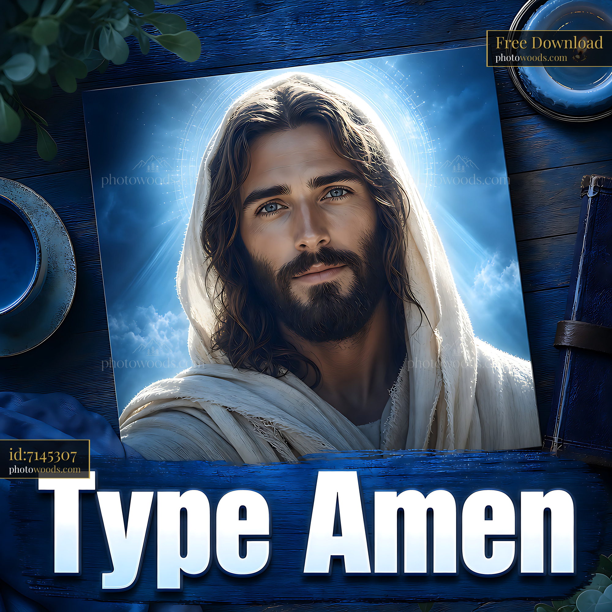 Jesus Portrait With Blue Background and Soft Lighting