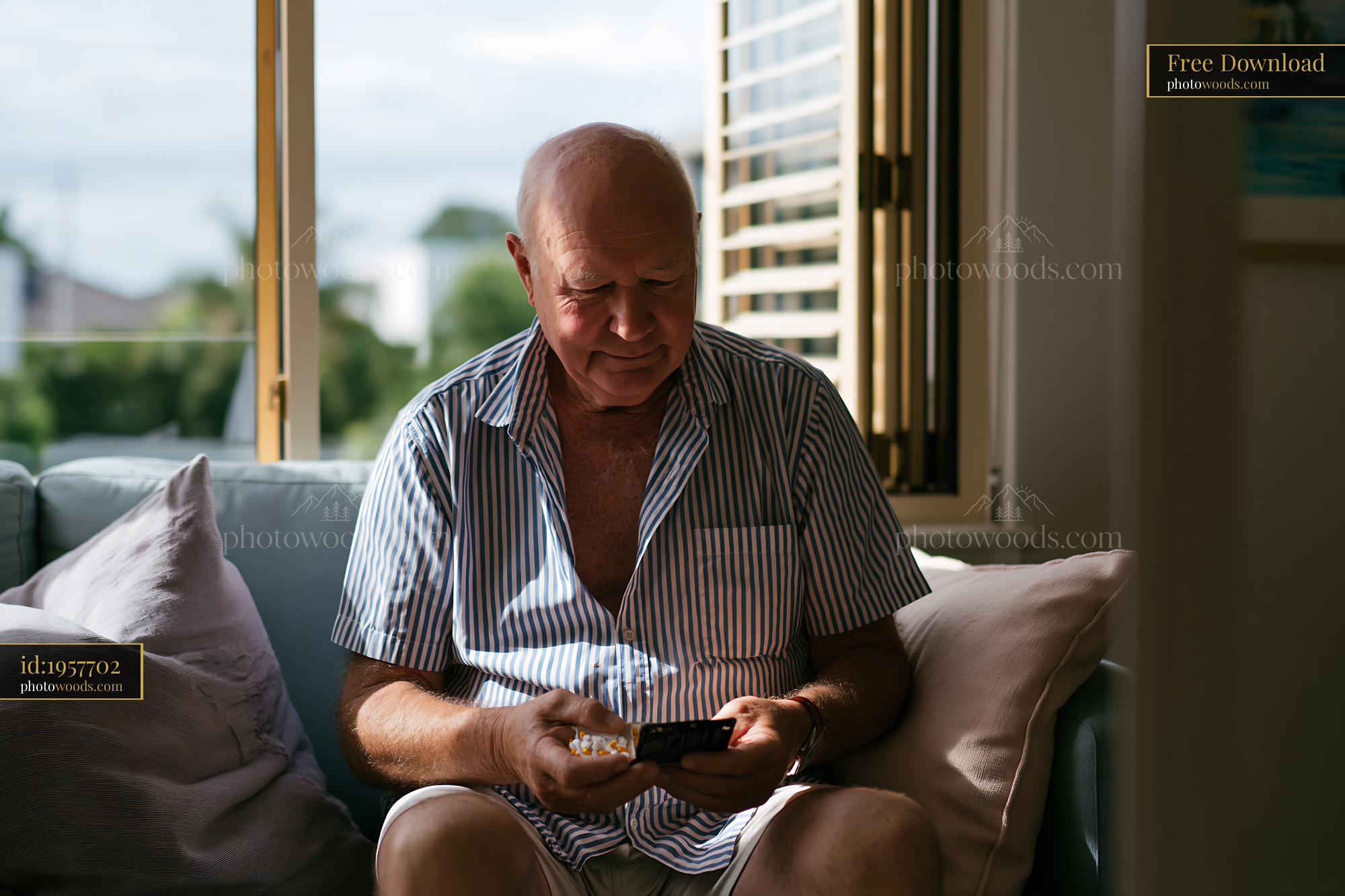 Man Using Smartphone at Home During Preventive Health Checkup