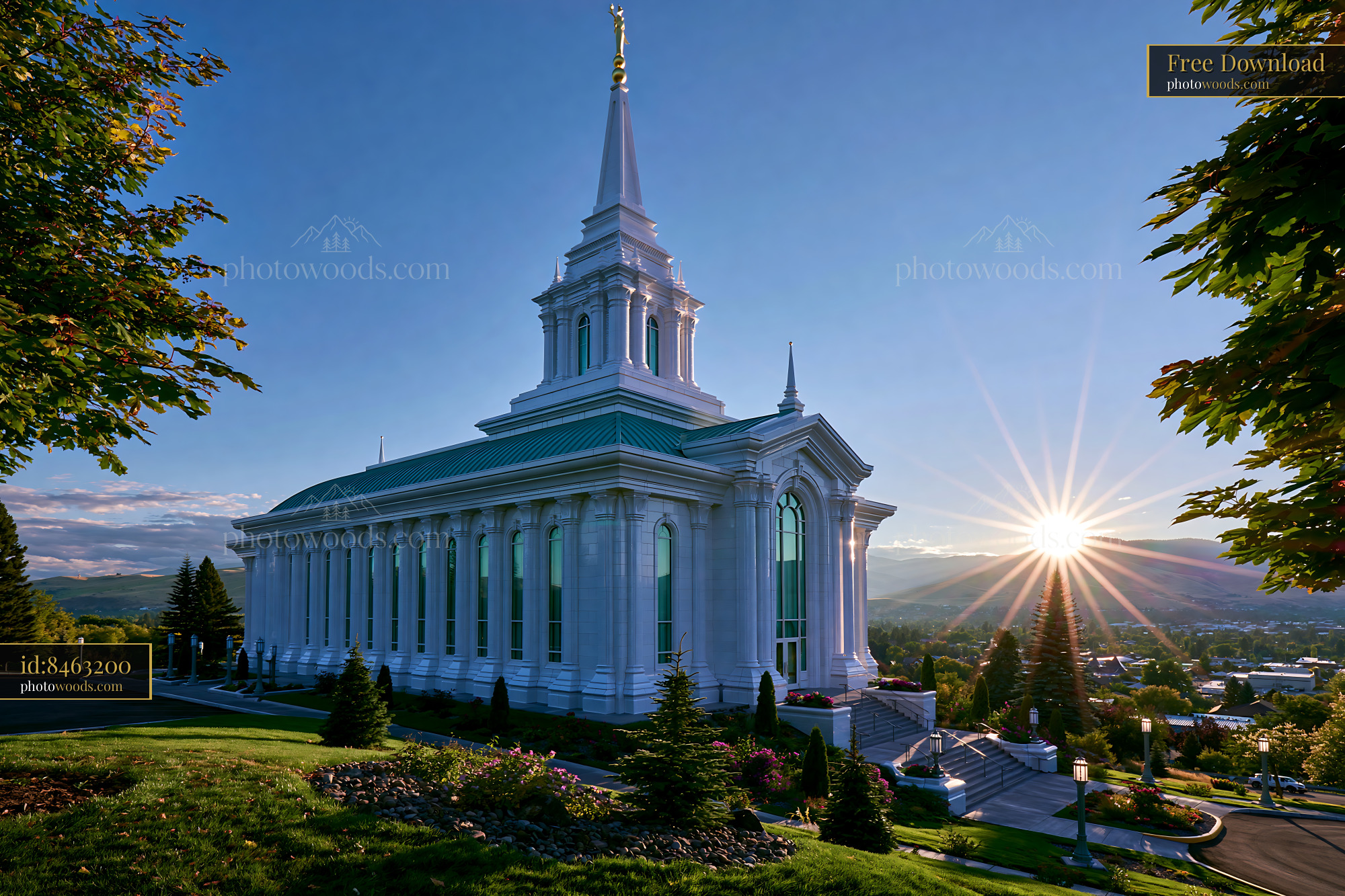 Photorealistic Architecture of a Temple at Sunset in Missoula, USA