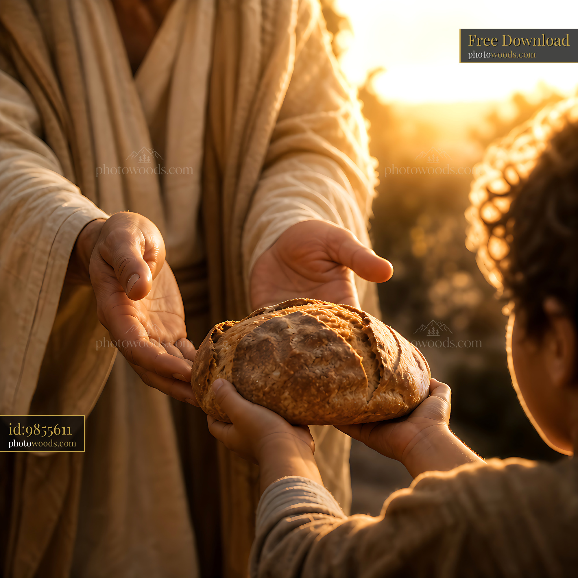 Person Gives Bread to Child During Sunset in Outdoor Setting