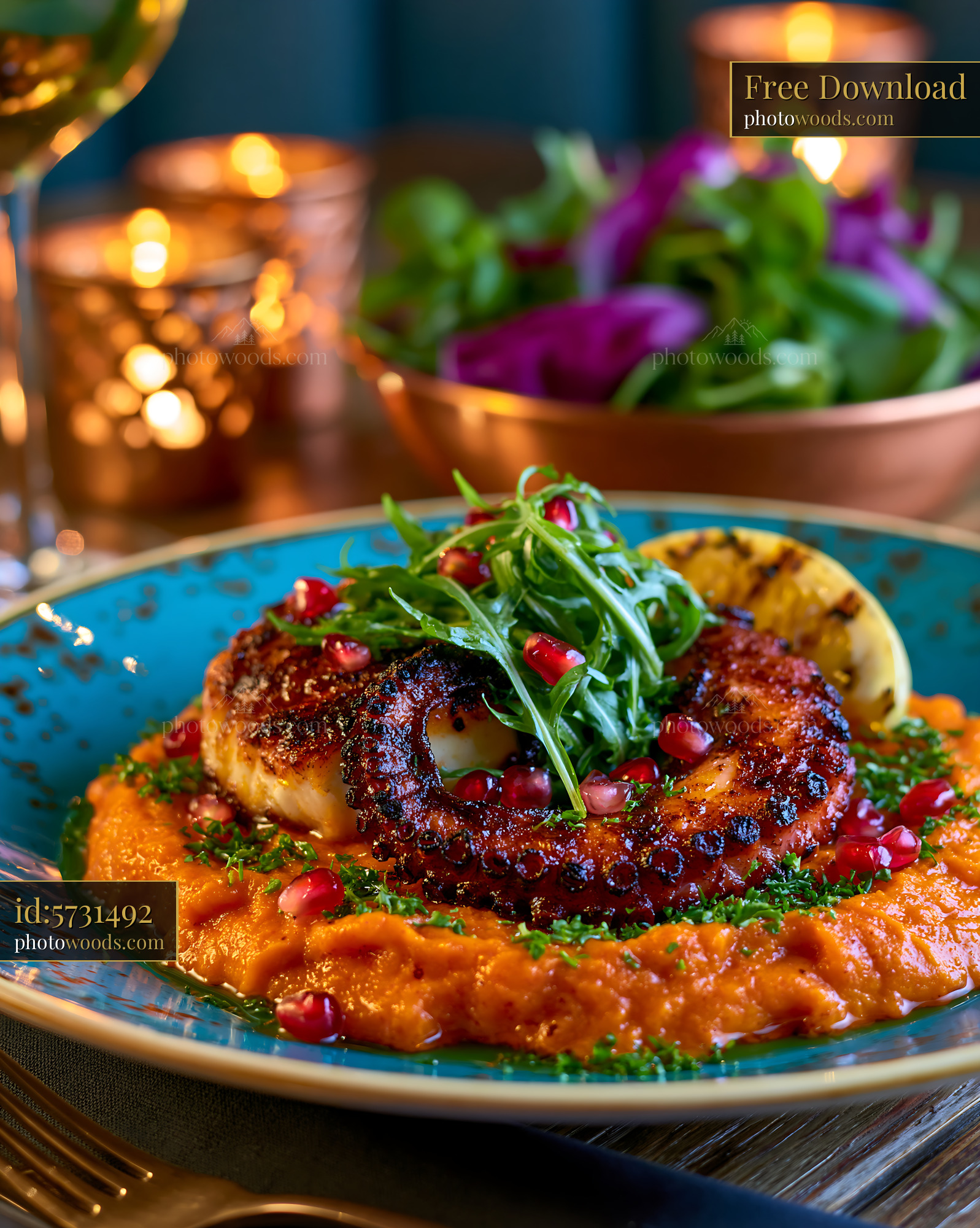 Grilled Octopus Tentacle on Smoked Paprika Puree With Salad