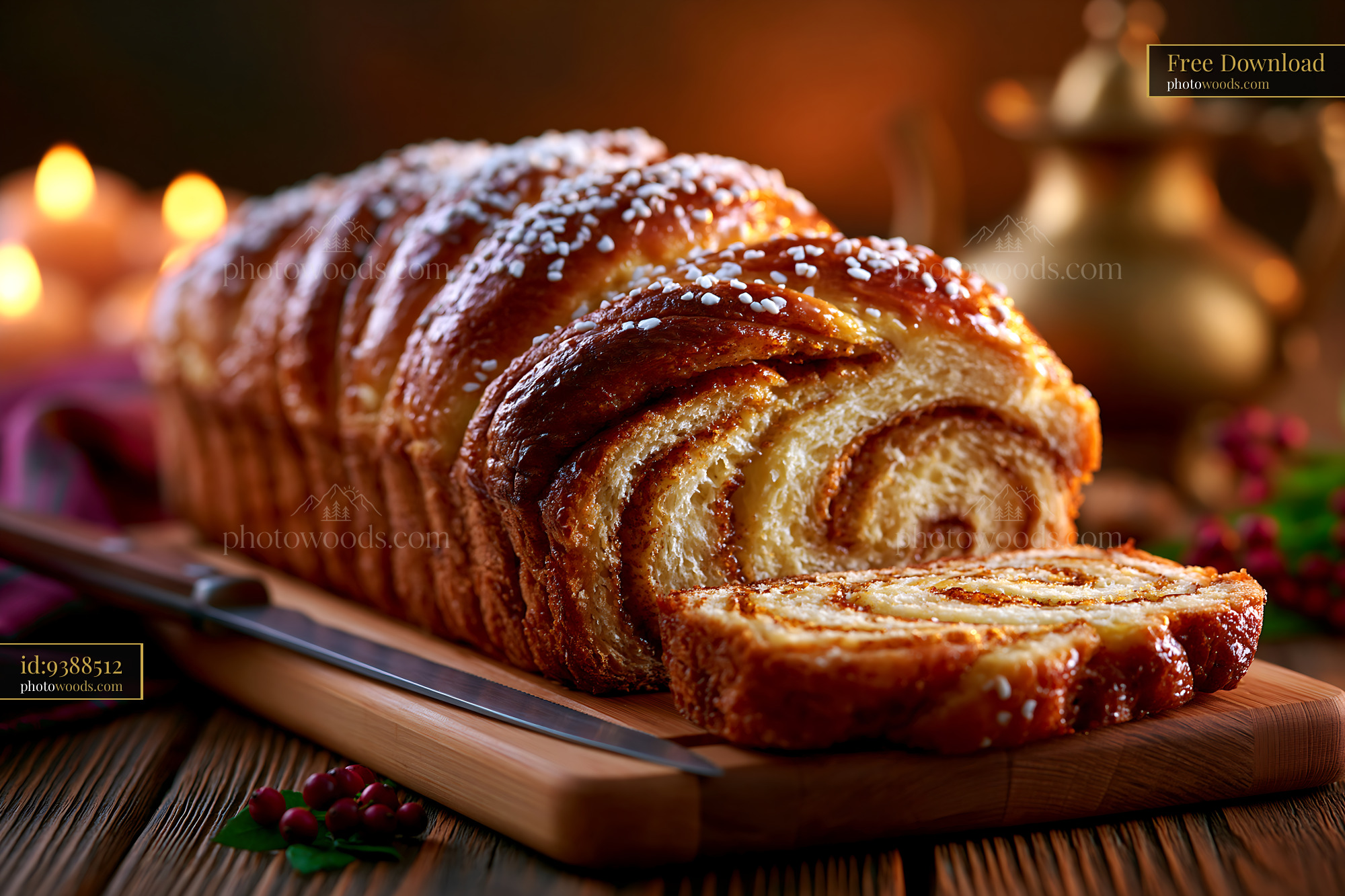 Cinnamon Babka Loaf With Swirled Layers on Wooden Cutting Board
