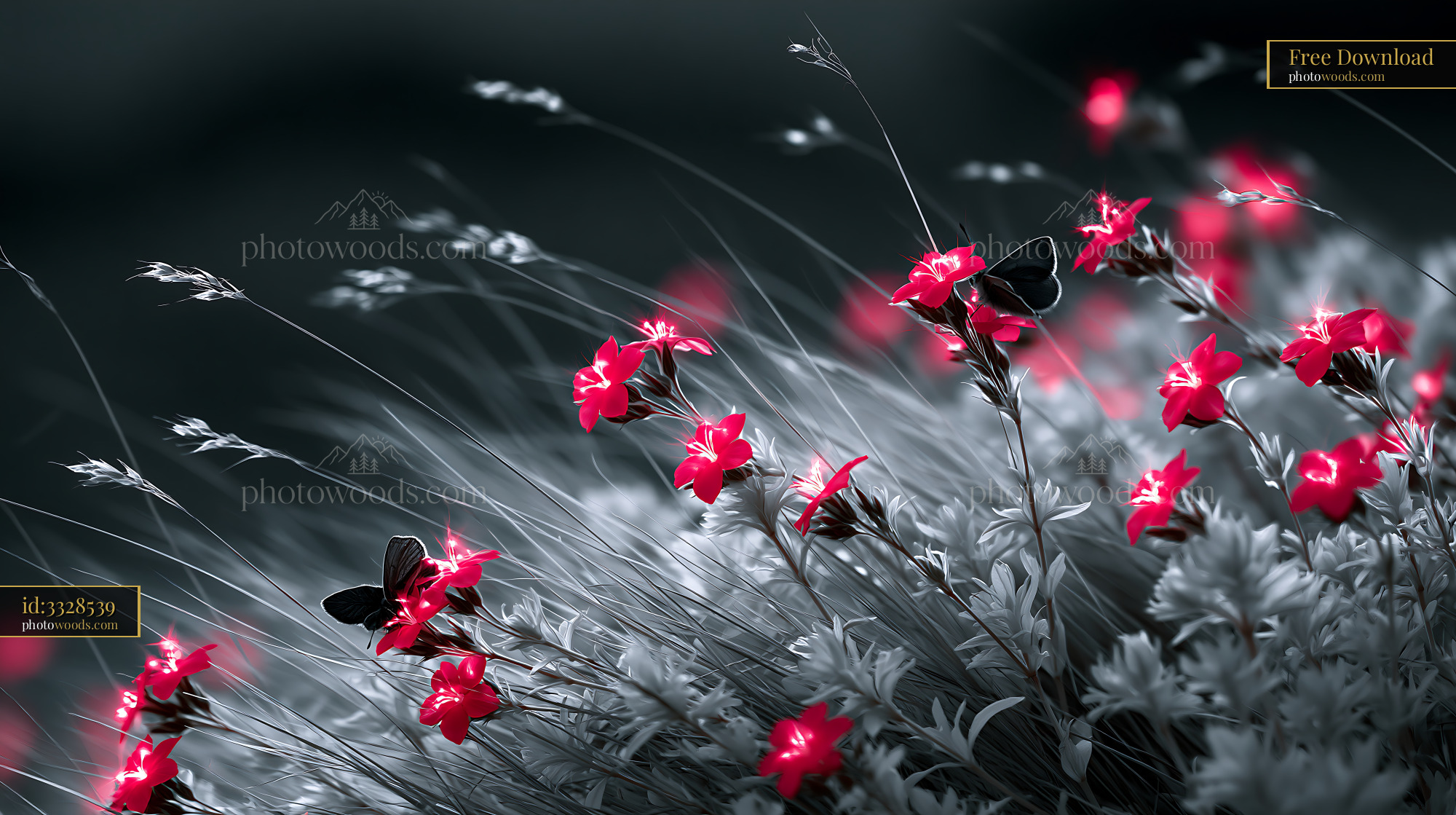 Red Pimpernel Flowers in a Meadow With Butterflies
