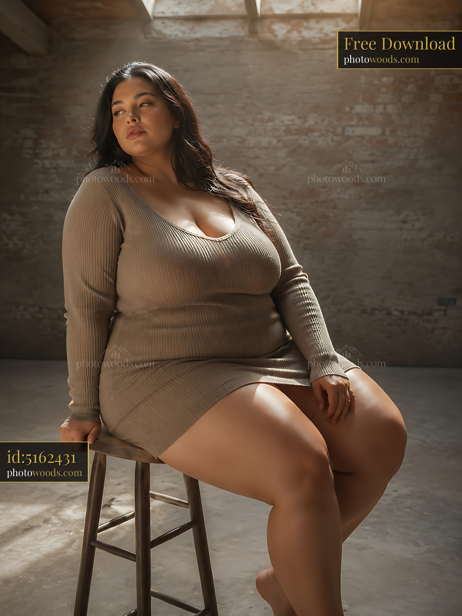 Woman Sitting on Stool in Minimal Indoor Setting With Soft Light