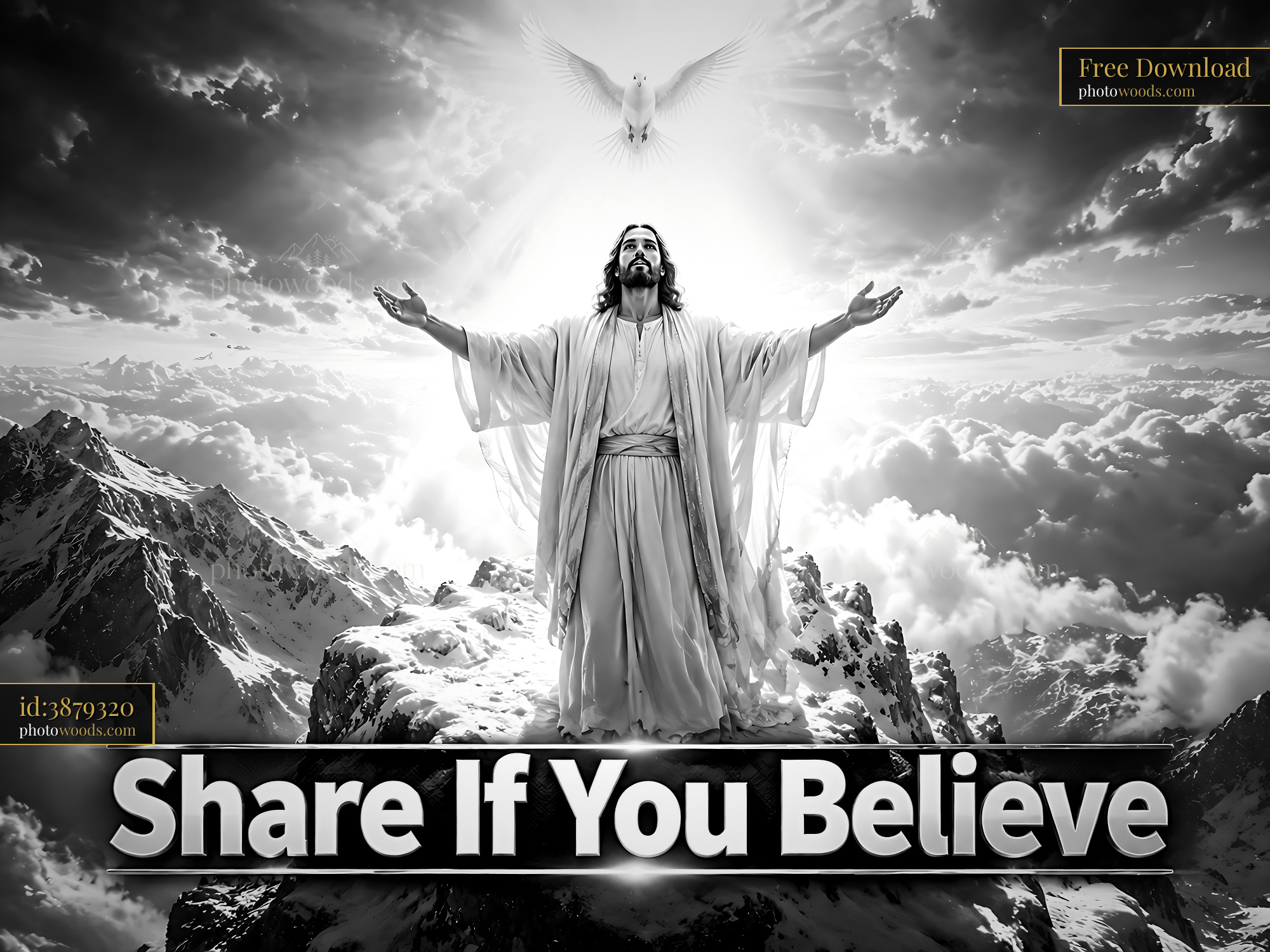 Jesus Standing on a Mountain With Arms Raised to Heaven
