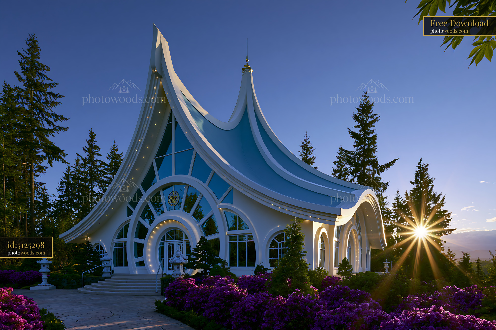 Chapel in Nature With Purple Flowers During Sunset
