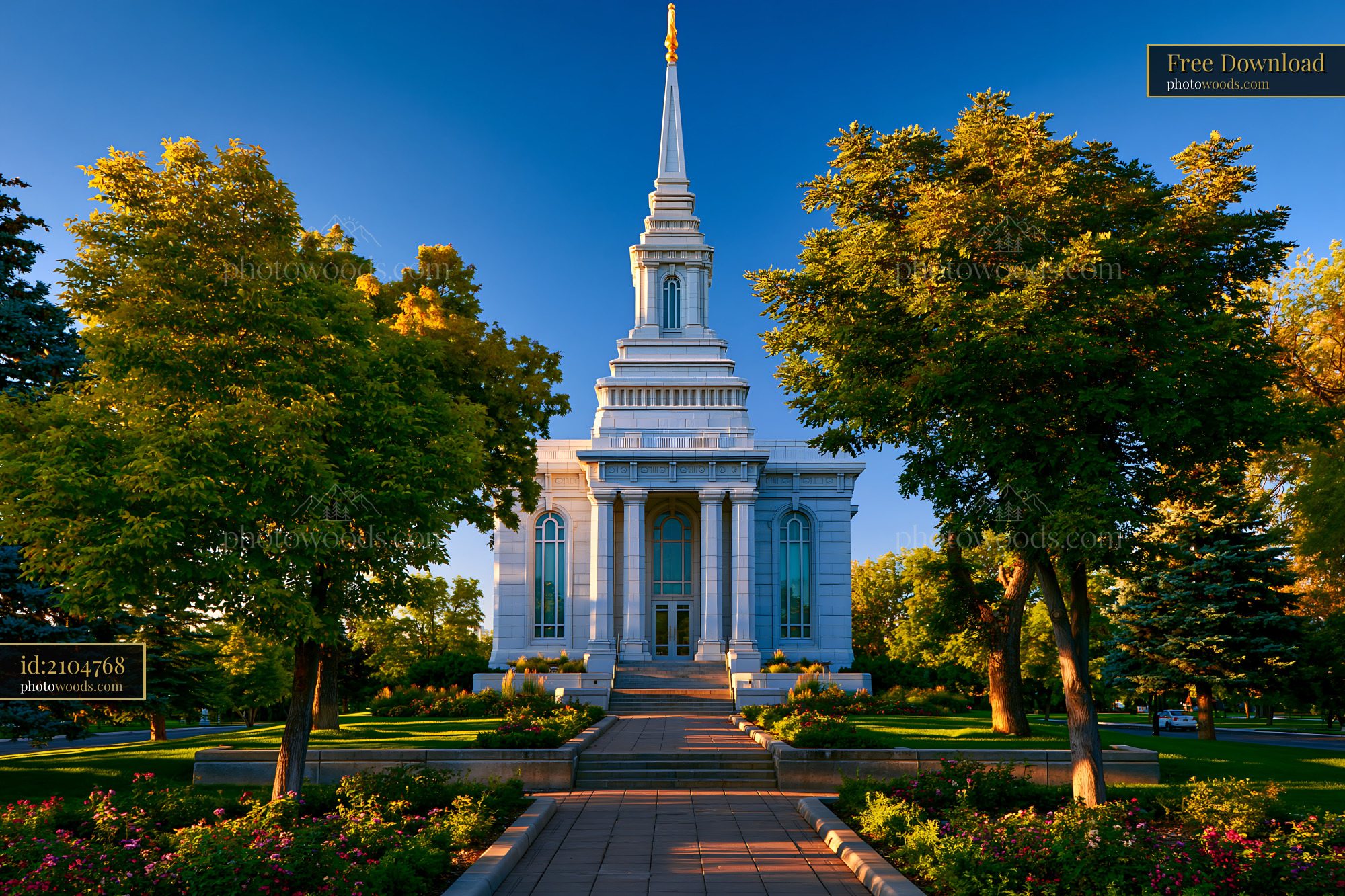 Caldwell Idaho Temple During Golden Hour With Trees in Foreground