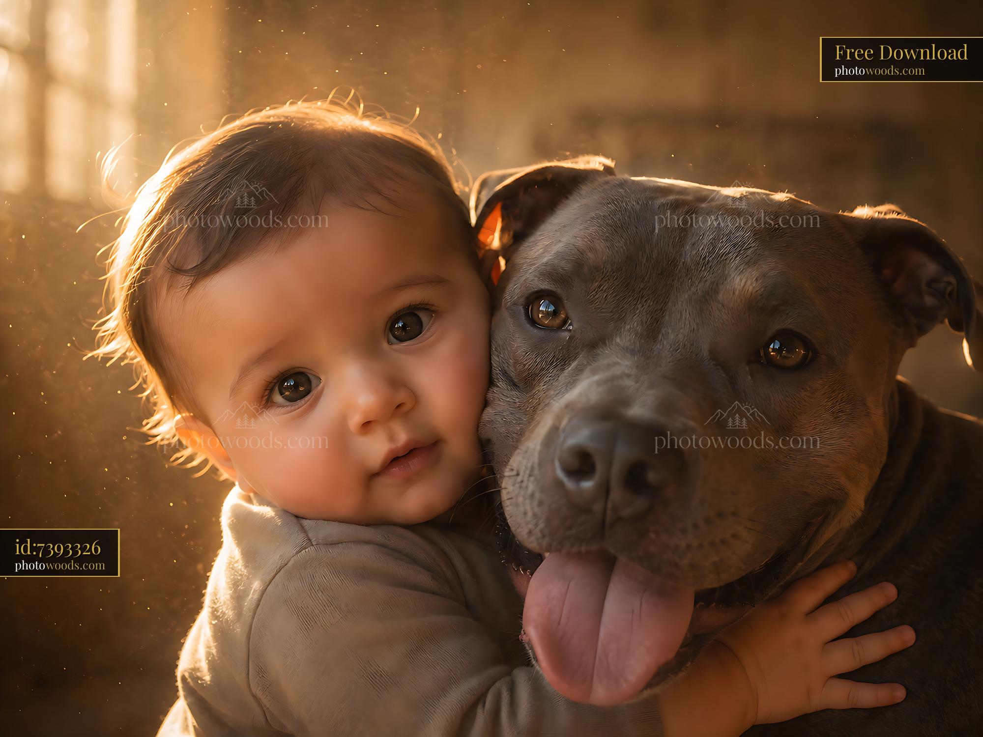 Baby and Dog Share Joyful Moment in Warm Light