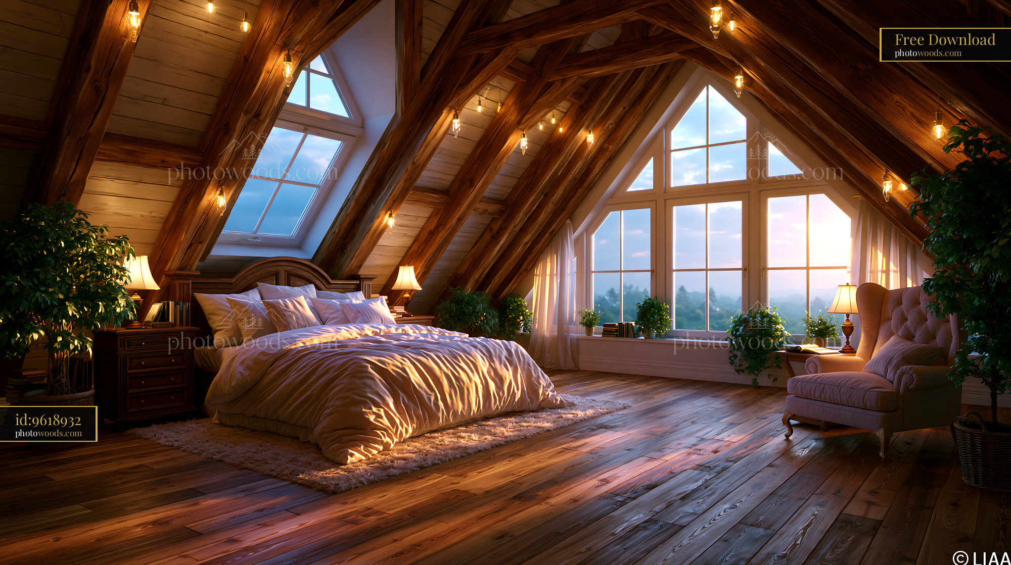 Attic Master Suite With Exposed Beams and Soft Natural Light