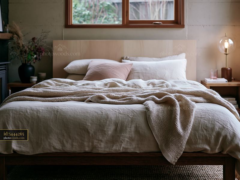 Cozy rustic bedroom with linen bedding and natural light