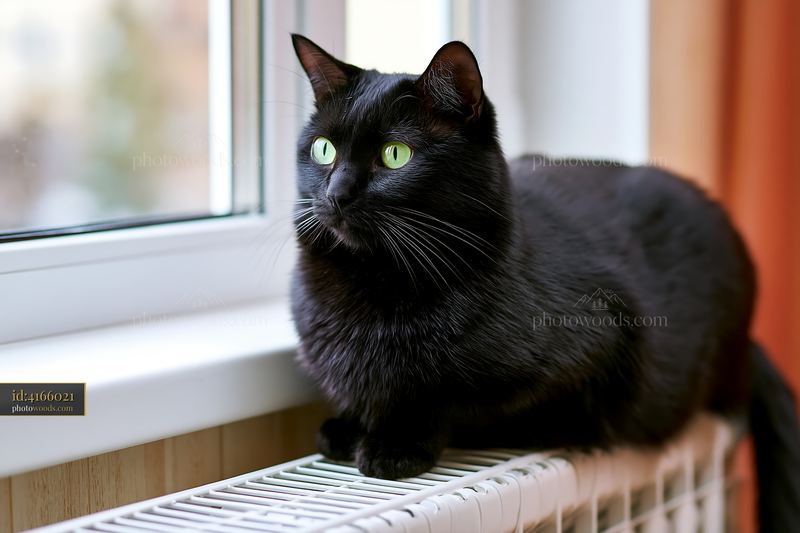 Bombay cat resting on a radiator by the window indoors