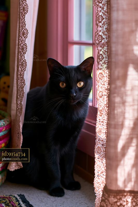 Bombay cat resting by a window indoors with soft curtains