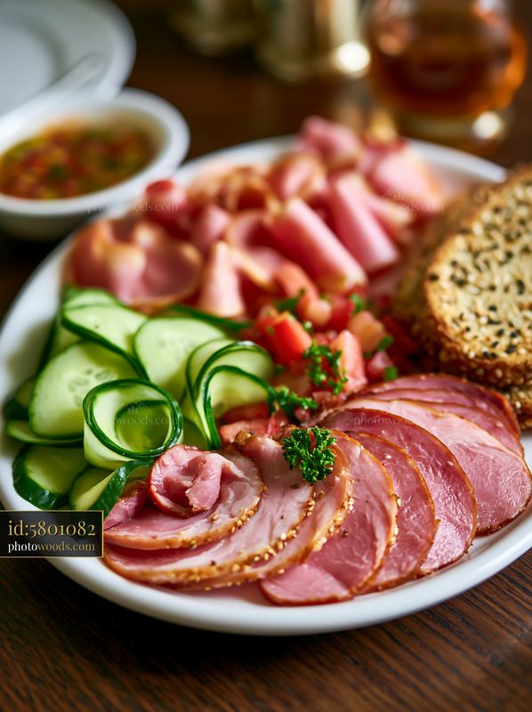 Breakfast plate with cold cuts and vegetables
