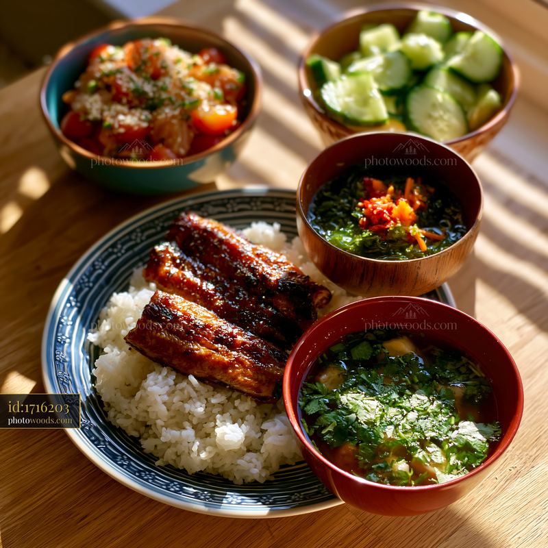 Delicious breakfast plate with Japanese breakfast food
