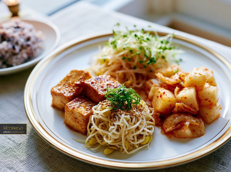 Colorful breakfast plate with Korean breakfast food