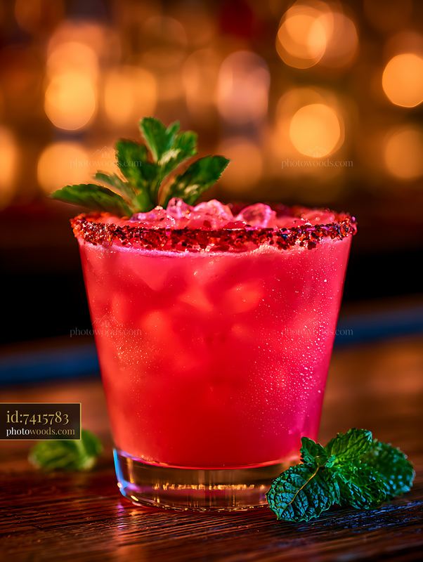 Refreshing drink served in a glass with mint leaves on wooden bar