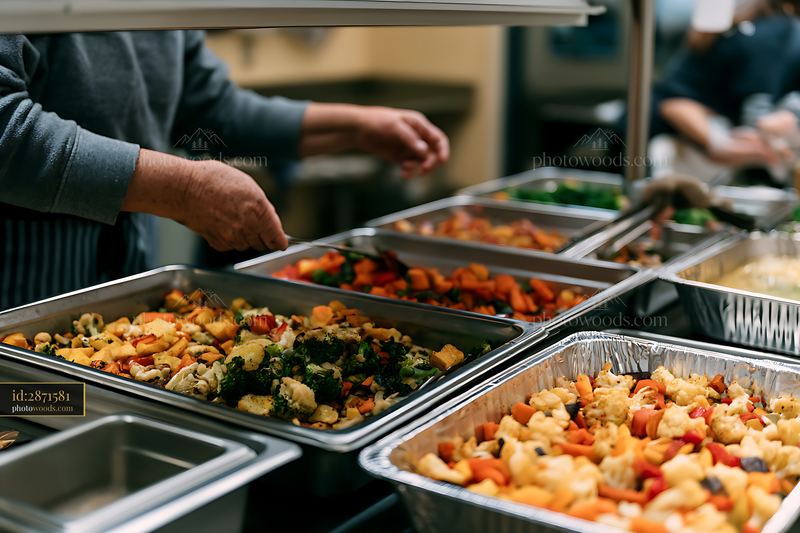 Vegetarian buffet with roasted vegetables served in trays