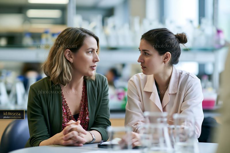 Businesswoman coaching employee during one-on-one meeting