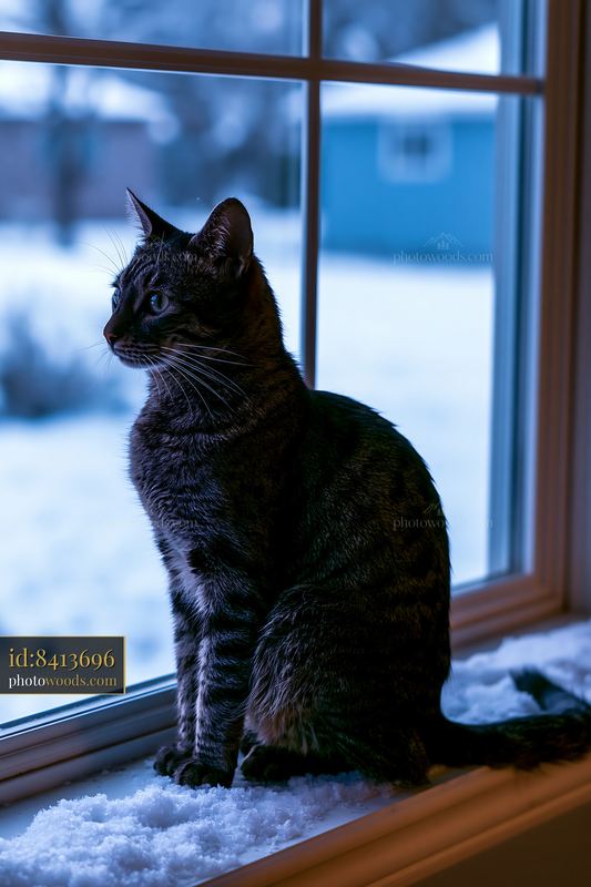 California Spangled cat looking out the window during winter