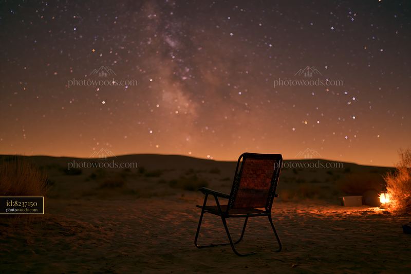 Starry night reveals a desert campsite under brilliant stars