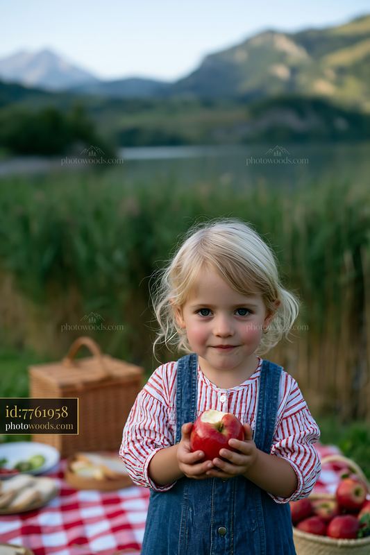 Children enjoying a Swiss picnic by alpine lake on a sunny day