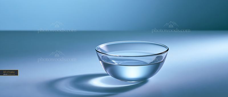 Clear glass bowl filled with water on a smooth surface