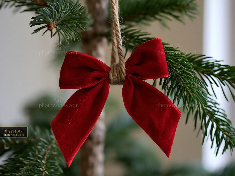 Christmas tree with velvet bows and natural decorations