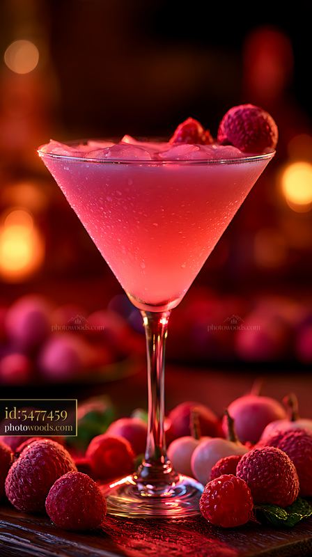 Strawberry cocktail in a glass with garnished berries