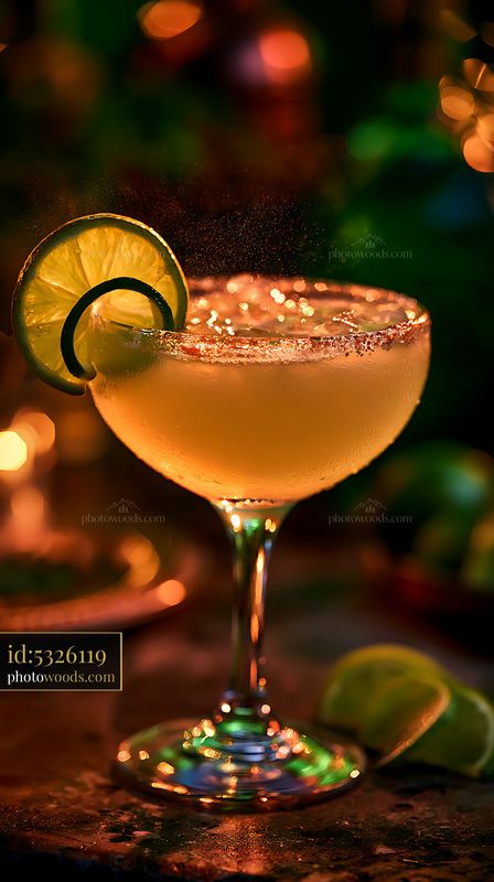 Refreshing cocktail with lime garnish on a bar table
