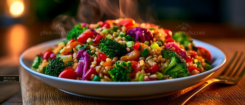 Vibrant vegetable dish served on a plate with steam rising