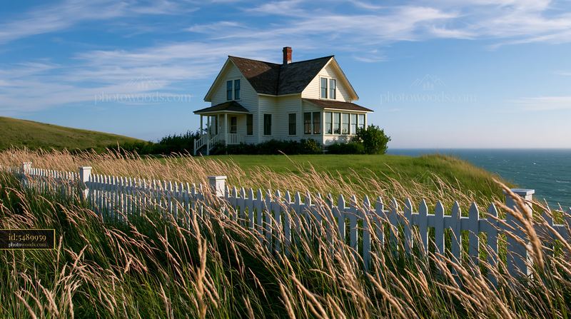 Country home with white picket fence near the ocean