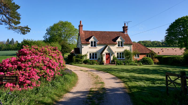 Country house with gravel driveway in a rural setting