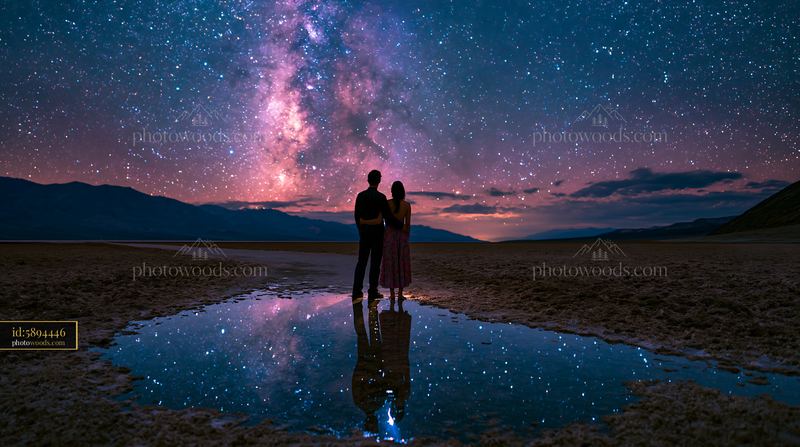 Couple enjoying the night sky in a desert landscape