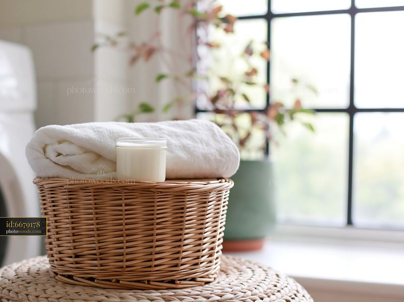 Cream dose beside folded white towel on a basket in a bright room