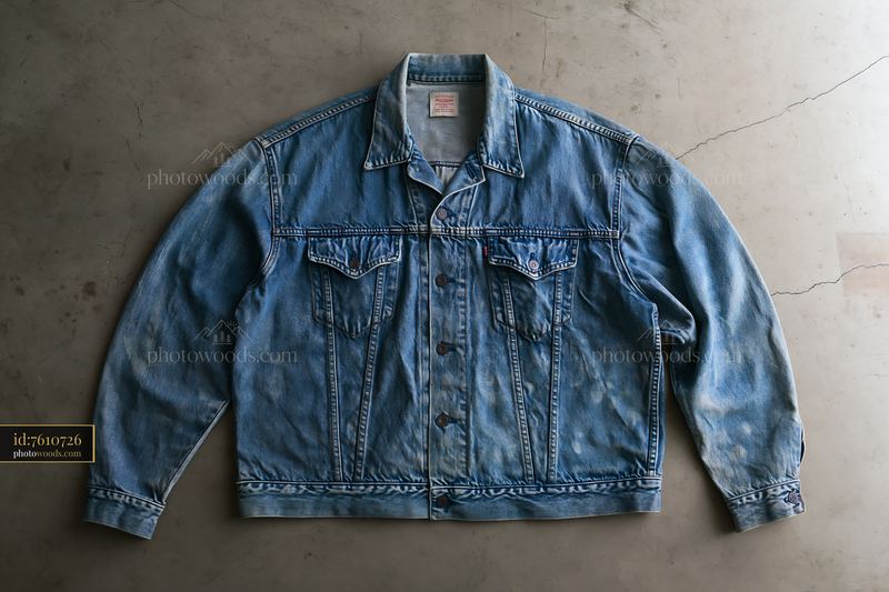 Denim jacket on concrete surface with worn texture