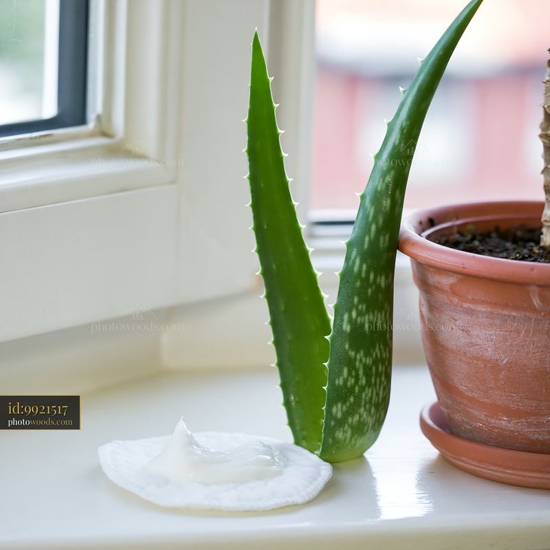 Cream dose with aloe vera leaf on windowsill