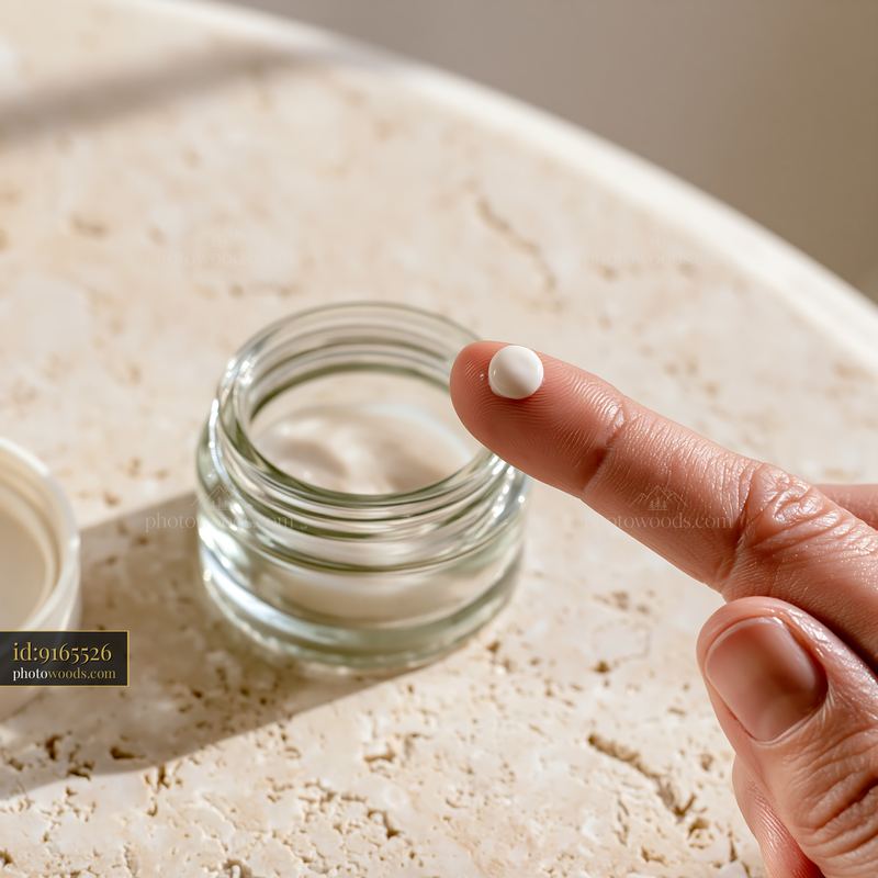 Cream dose for moisturizing skincare advertisement on a finger