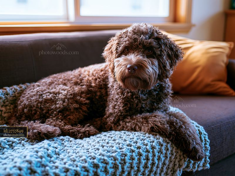 Rare dog breed resting on sofa at home