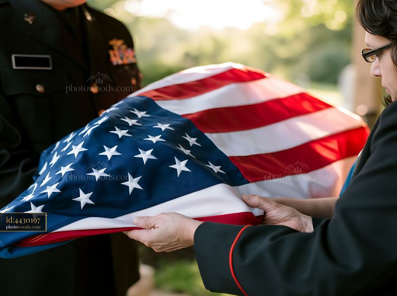 Folded American flag presented to grieving family during ceremony