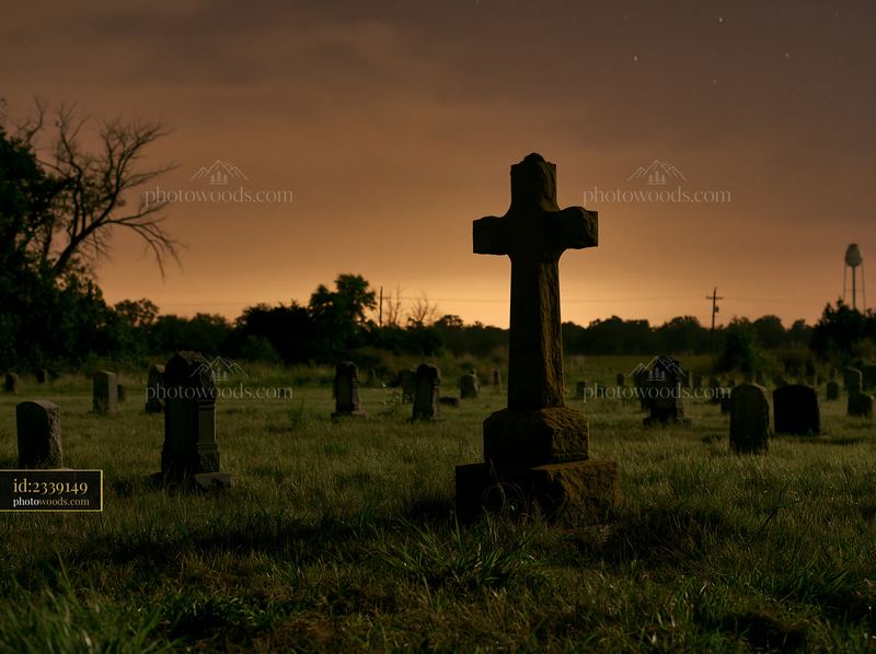 Soldiers' memorial cemetery with night sky