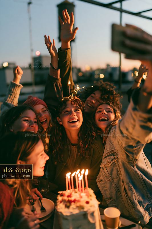 Birthday celebration with friends on terrace
