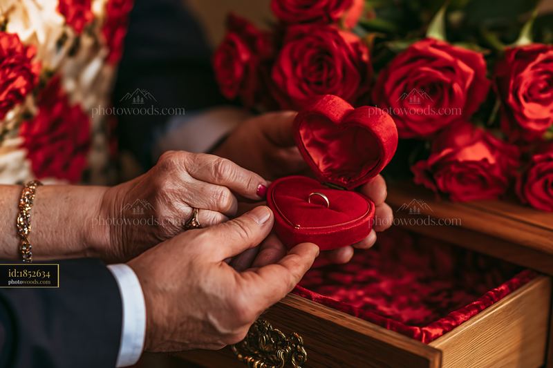 Heart-shaped ring box with red roses for jewelry display