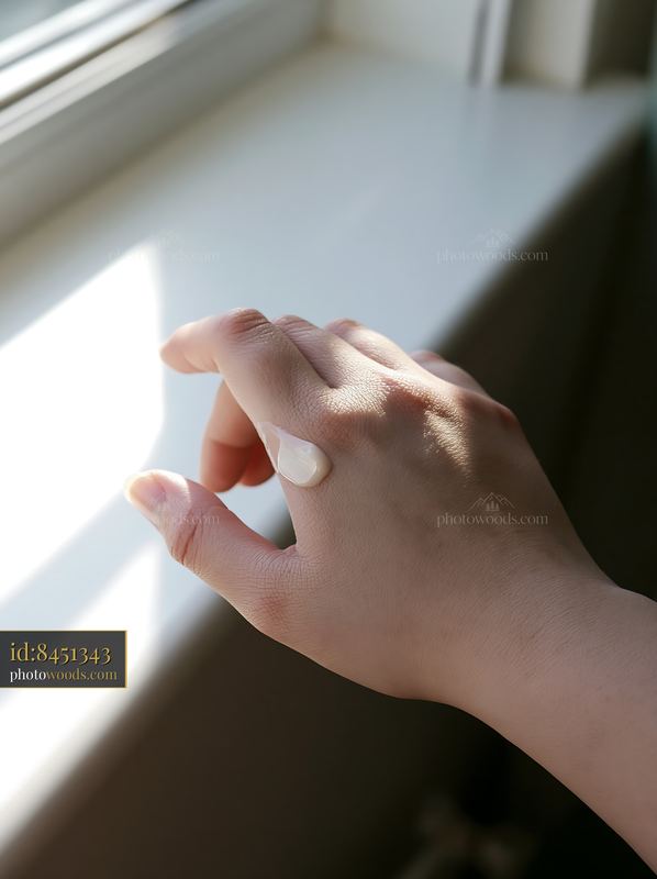 Hand applying cream dose for hand cream advertisement